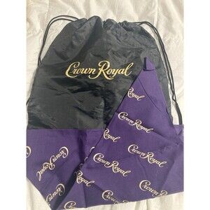 Crown Royal Drawstring Backpack Black Gold Zipper & Crown Royal Purple Bandana